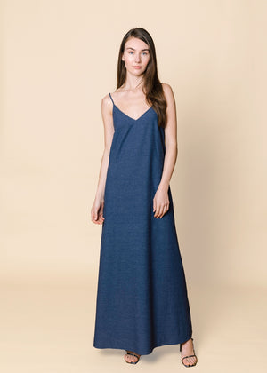 Spaghetti Strap Maxi Dress - Denim Blue